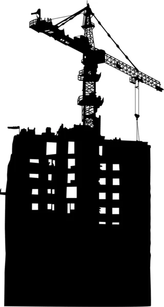 Silhouetten van kraan op gebouw — Stockvector