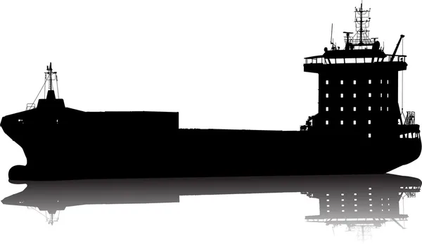 Vector illustratie van het silhouet van de zee vrachtschip — Stockvector