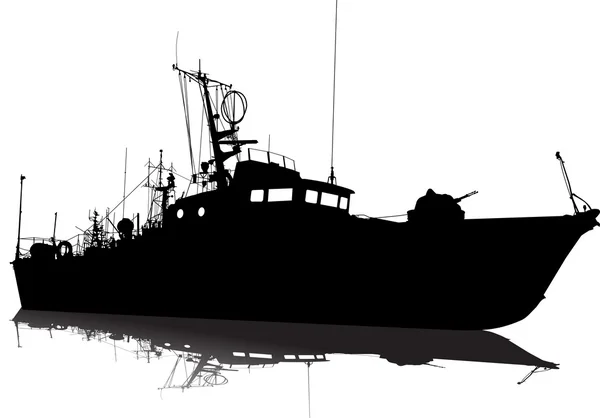 Silueta vectorial de la nave militar sobre fondo blanco — Vector de stock