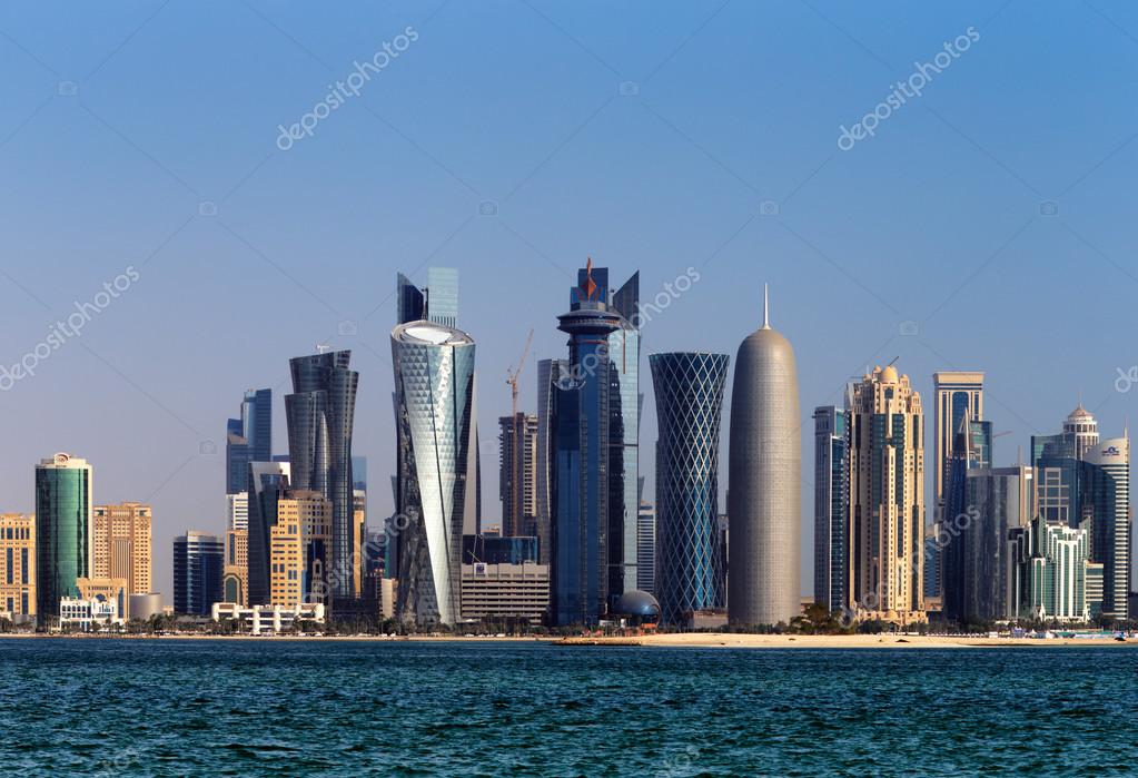 Doha, Qatar: The West Bay City skyline as viewed from The Grand Mosque Doha