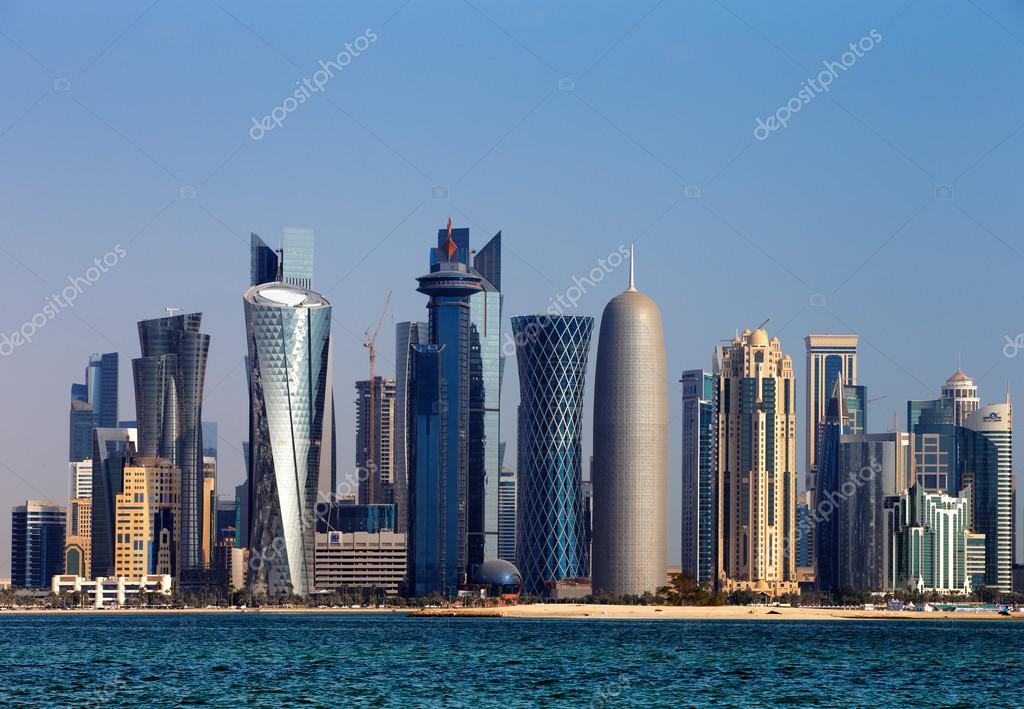Doha, Qatar: The West Bay City skyline as viewed from The Grand Mosque Doha