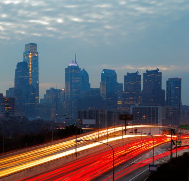 Philadelphia's skyline at dusk clipart