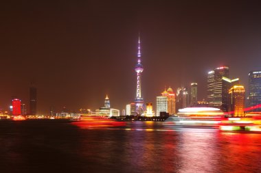 Shanghai, Çin: bund, gece boyunca skyline görünümü