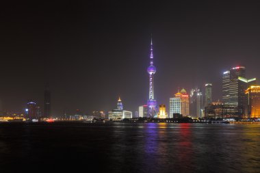 Shanghai, Çin: bund, gece boyunca skyline görünümü
