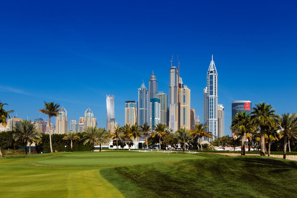 A cityscape view of Dubai Marina in United Arab Emirates