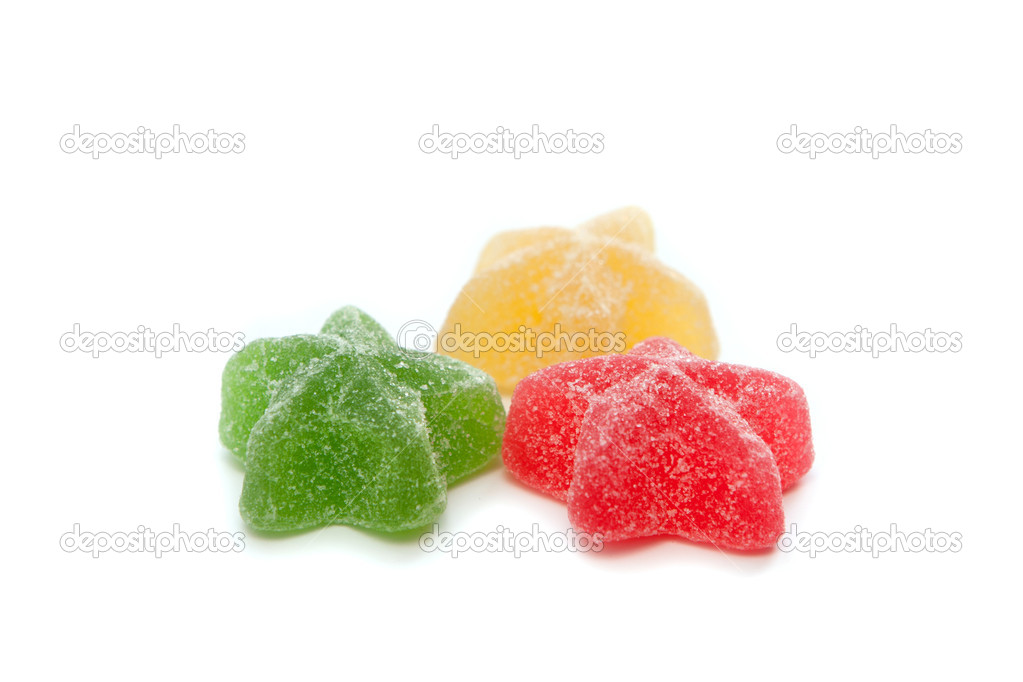 Green, red and yellow fruit jelly