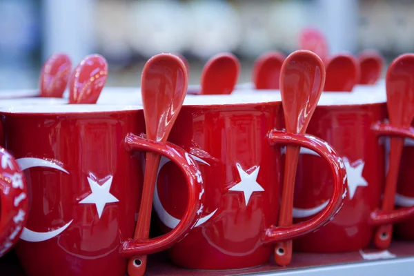 Red cup with the Turkish flag — Stock Photo, Image