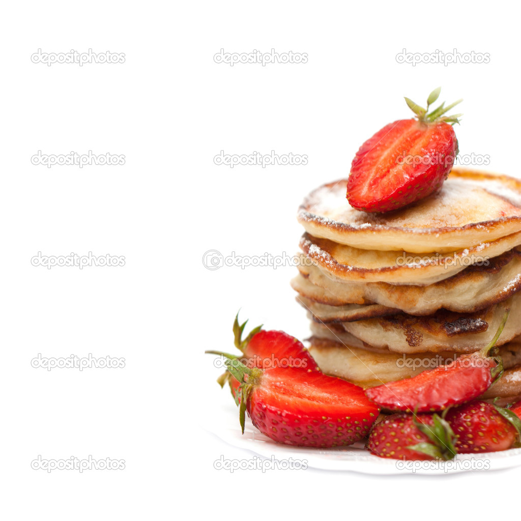 Pancake. Crepes With Berries. Pancakes with Strawberry isolated on a White Background