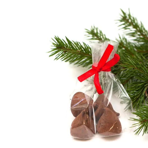 Schokolade Trüffel Geschenk für das neue Jahr — Stockfoto