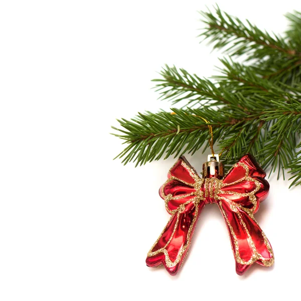 Bow on a Christmas tree, isolated on white background — Stock Photo, Image