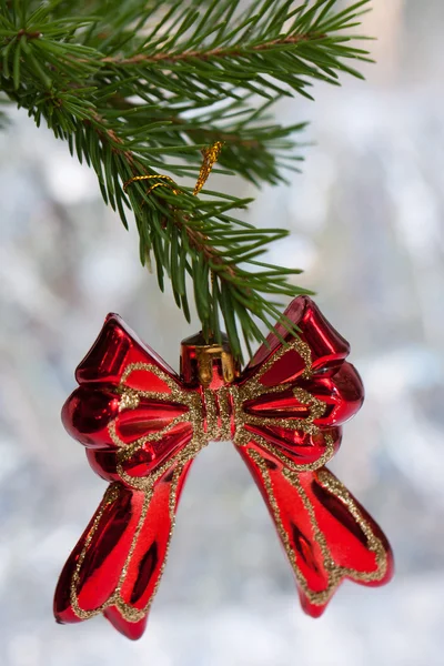 Red Bow on a Christmas tree — Stock Photo, Image