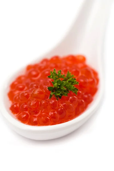 Caviar vermelho sobre branco — Fotografia de Stock