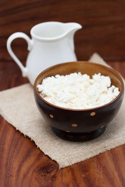 Dairy products: milk, cottage cheese — Stock Photo, Image