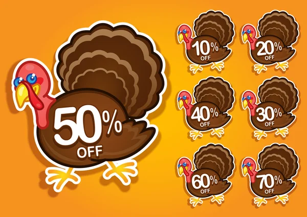 Thanksgiving Turkey discount stickers / labels — Stock Vector