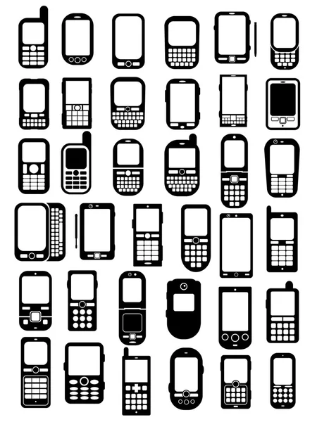 Telefonów komórkowych i smartfonów ikony w wektorów — Wektor stockowy