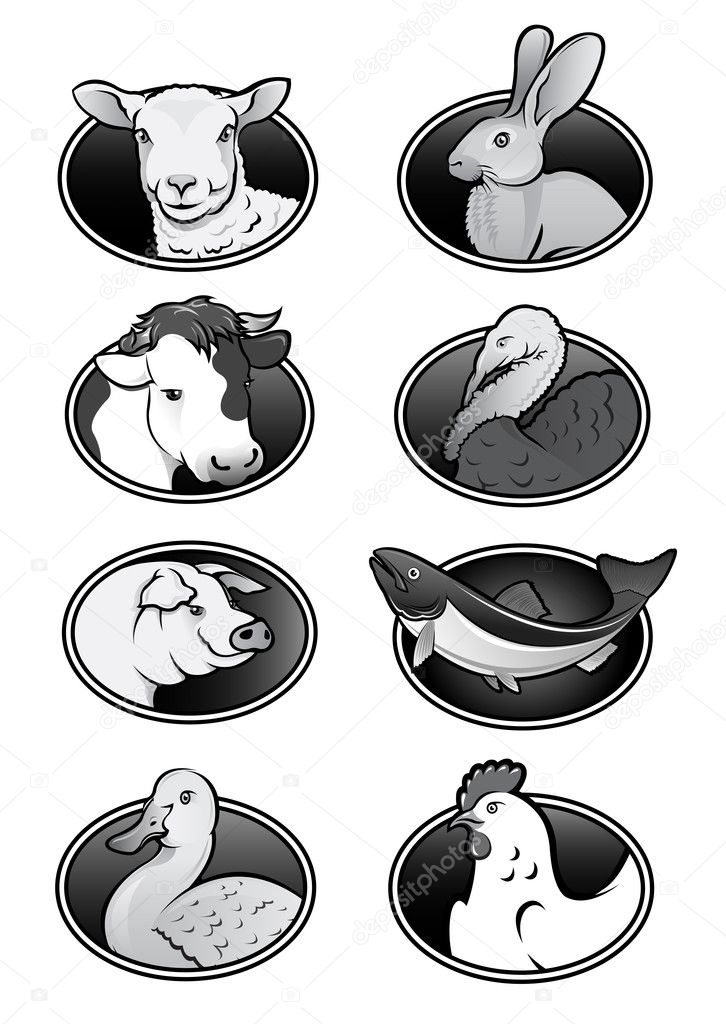 Farm animals collection icons