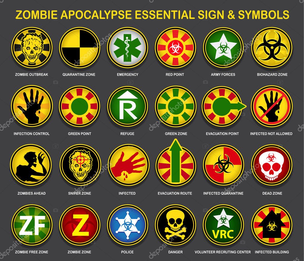 A complete an useful collection of all necessary signs and symbols for the Zombie Apocalypse.