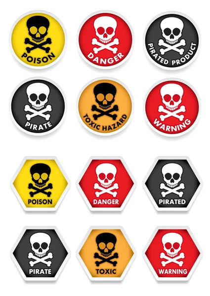 Schedel & crossbones waarschuwing stickers — Stockvector