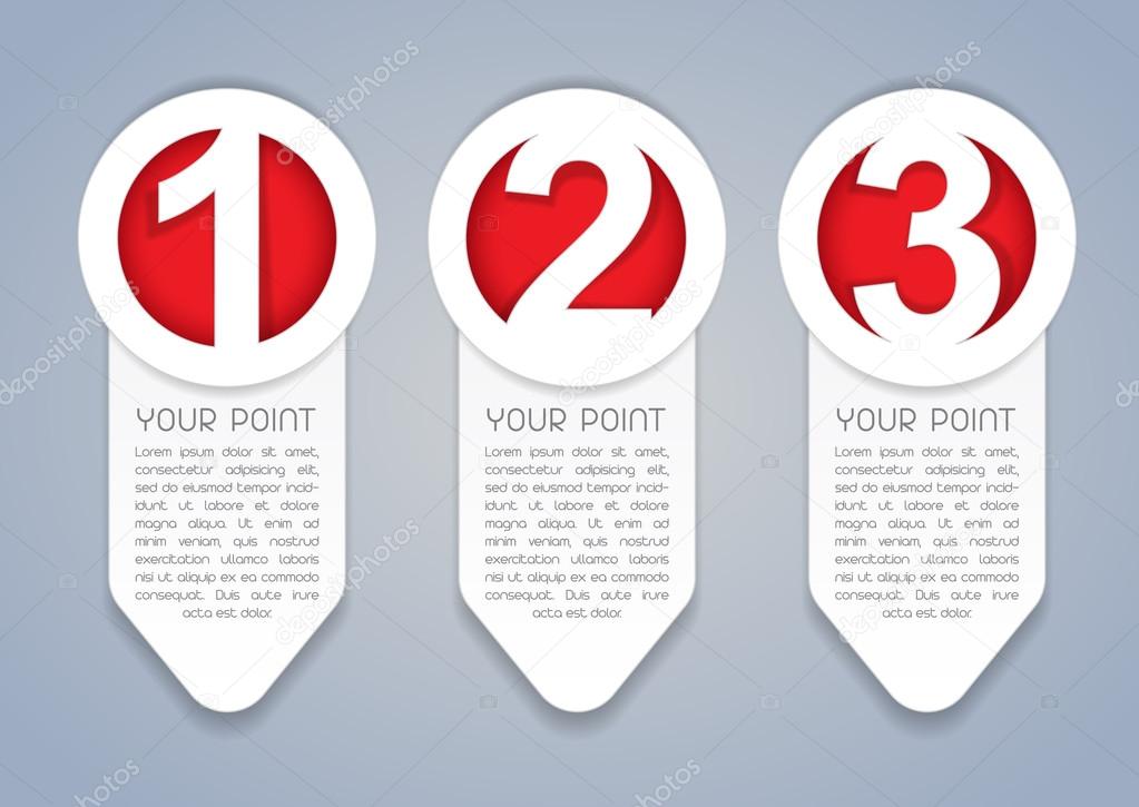 One, Two, Three vertical vector progress icons in White