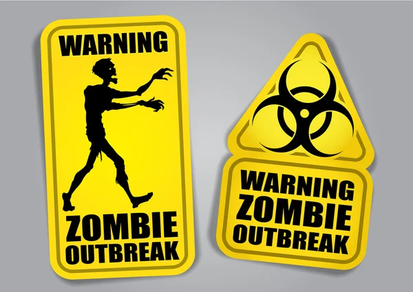 Zombie uitbraak waarschuwing stickers, etiketten — Stockvector