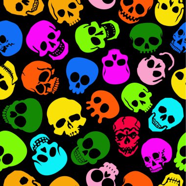renkli kafatasları vektör seamless modeli siyah arka plan