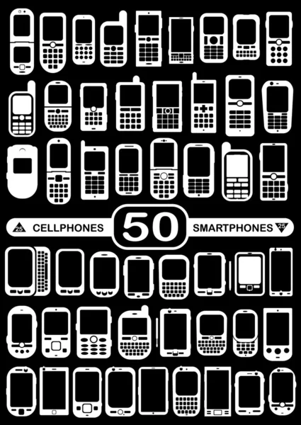 50 Vektor-Smartphones und Mobiltelefone — Stockvektor