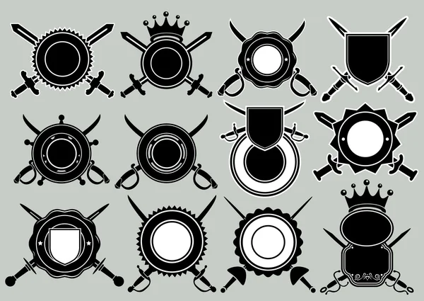 Seals and labels with crossed swords — Stock Vector
