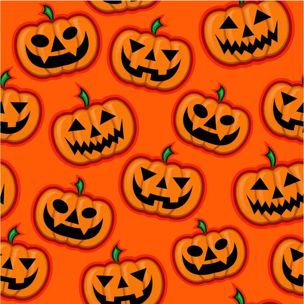 Halloween-Kürbisse Vektormuster auf orangefarbenem Hintergrund — Stockvektor