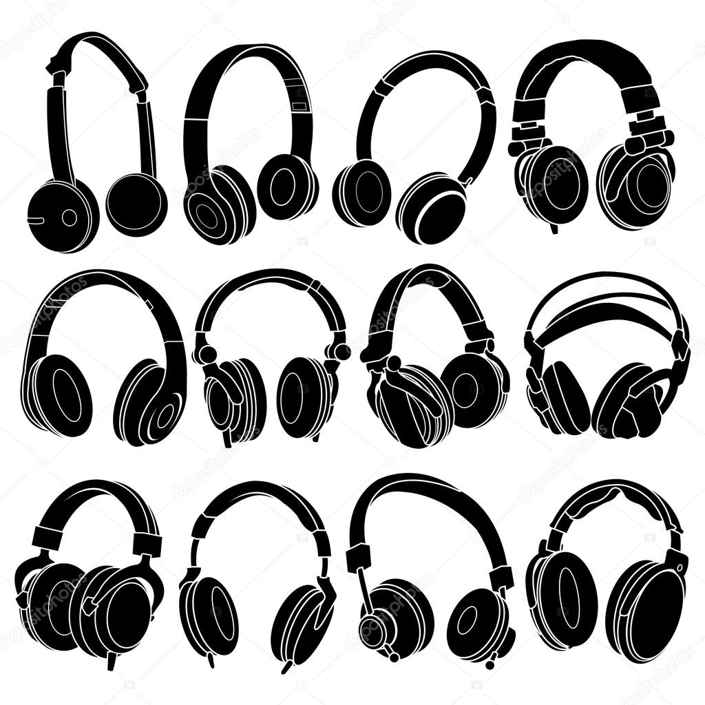 Headphone Silhouettes Set — Stock Vector © renomartin 21016583