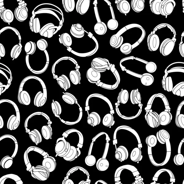 Hoofdtelefoon naadloze patroon in zwart & wit — Stockvector