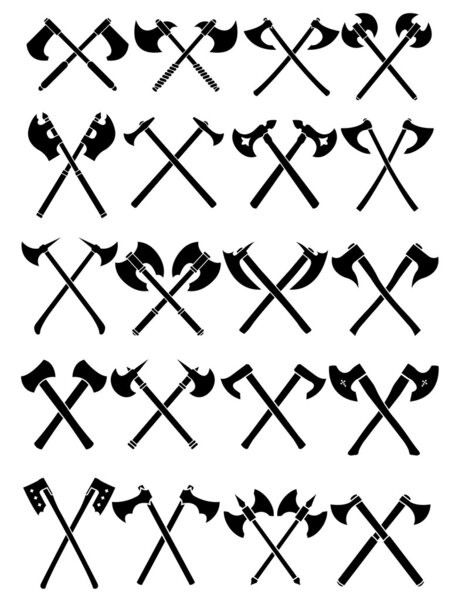Crossed Axes Set in White Background