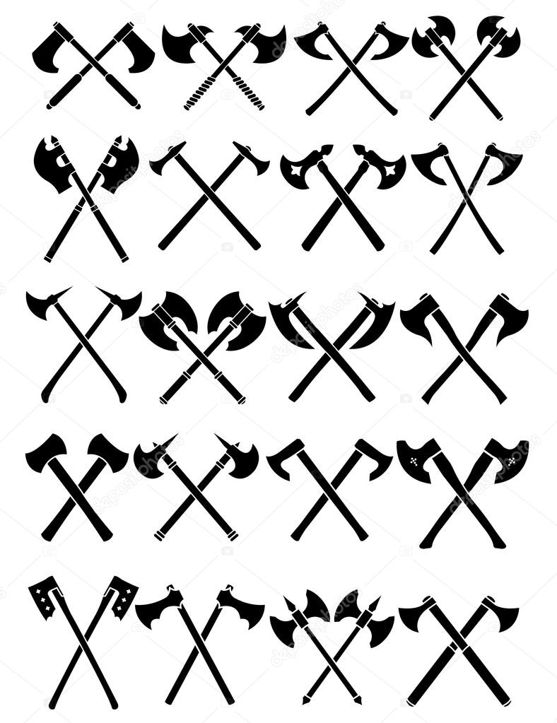 Crossed Axes Set in White Background