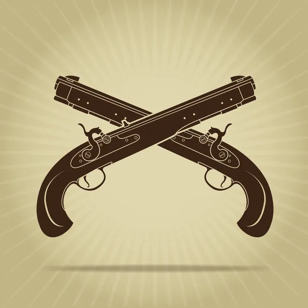 Vintage korsade slagverk pistoler siluett — Stock vektor