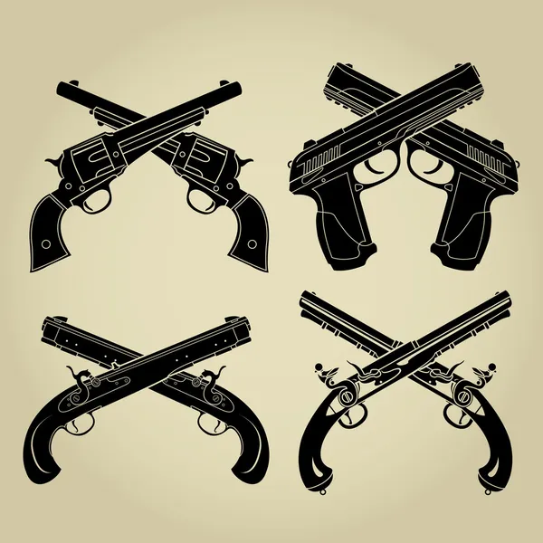 Evolutie van vuurwapens, gekruiste silhouetten — Stockvector