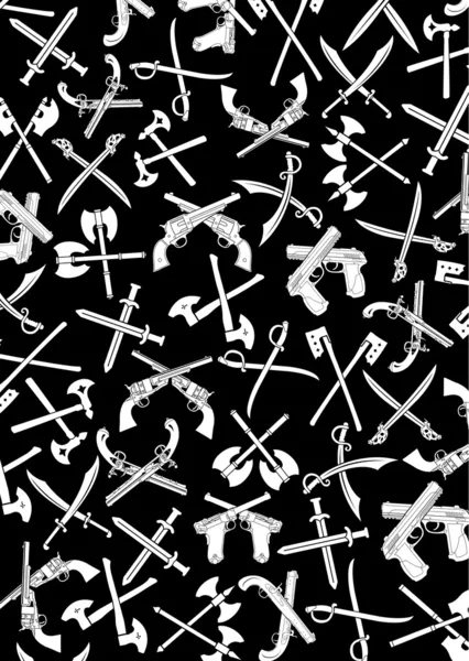 Crossed Weapons Silhouettes Background in Black & White — Stock Vector