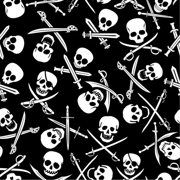 Pirate Symbols Seamless Pattern in Black & White — Stock Vector