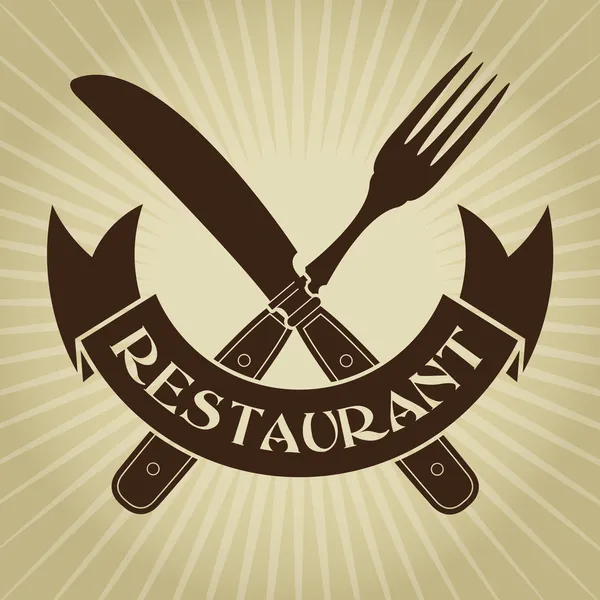 Vintage Styled knife and fork, Restaurant Seal — Stock Vector