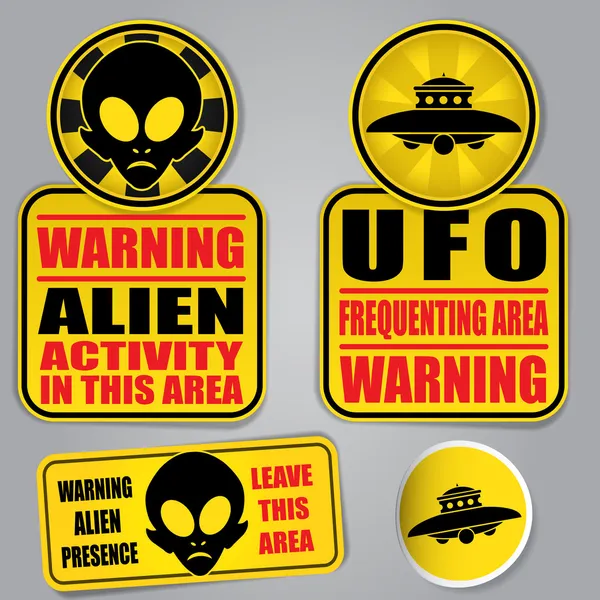 Warning Alien UFO Signs — Stock Vector