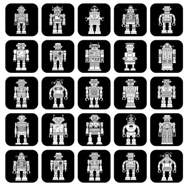 Vintage teneke oyuncak robot simgeler siyah & beyaz