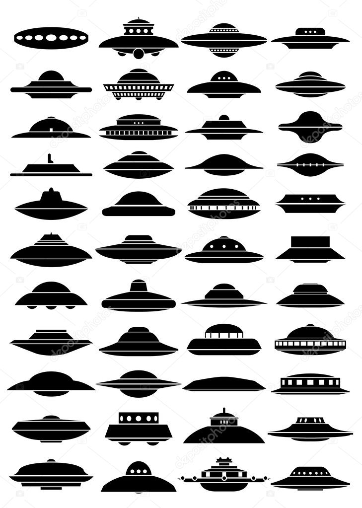 Vintage UFO Flying Saucer Shapes Silhouettes