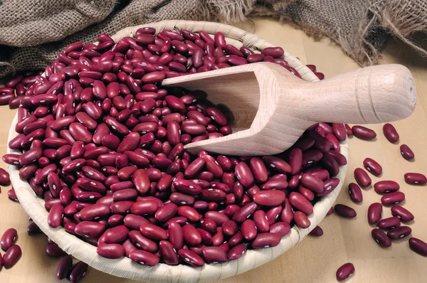 Pequena cesta de feijão vermelho — Fotografia de Stock