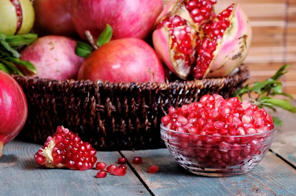 Pomegranates on a basket — Stock Photo, Image