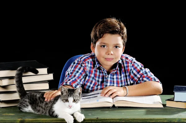 Young student with cat — Stock Photo, Image