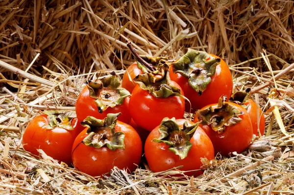 Persimmon japonais fruits sur la paille — Photo