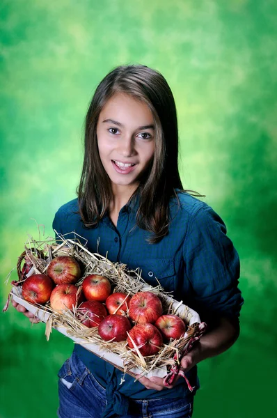 Маленька дівчинка і яблука — стокове фото