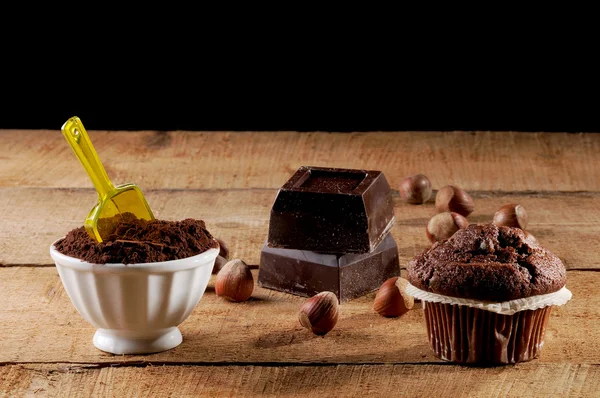 巧克力、 可可和松饼 — 图库照片