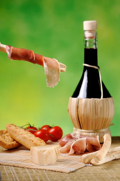 Cheese ham and wine — Stock Photo, Image