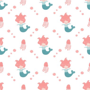 Ahtapotlu komik küçük denizkızı. Tekstil için pürüzsüz desen