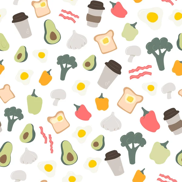 Set of cute healthy breakfast vector food. Seamless pattern