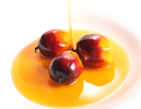 Oil palm fruit and cooking oil — Stock Photo, Image